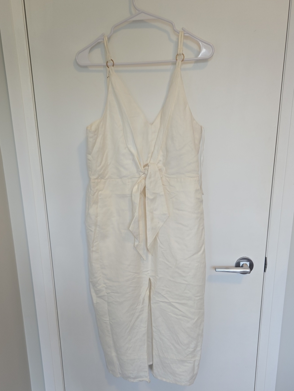 Cream Tie-Front Sleeveless Midi Dress